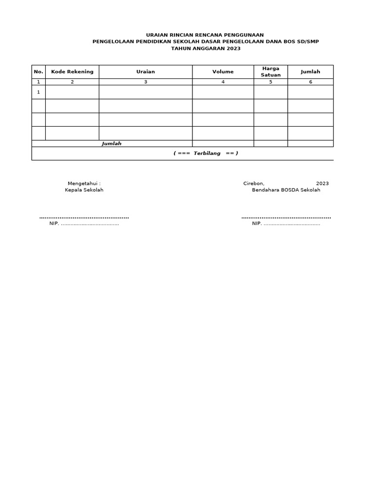 Format Rincian Pengajuan | PDF