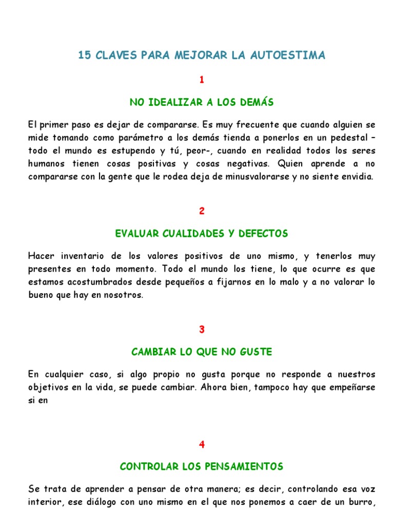 15 Claves para Mejorar la Autoestima | PDF | Autoestima | Ciencias del ...