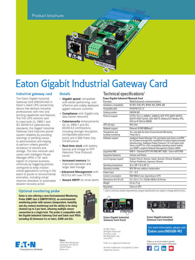 Eaton Gigabit Industrial Gateway Card | PDF | Computer Network | I Pv6