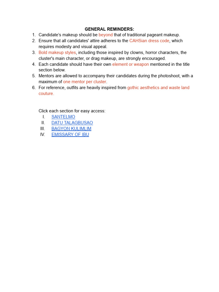 Pageant Makeup and Attire Guidelines | PDF