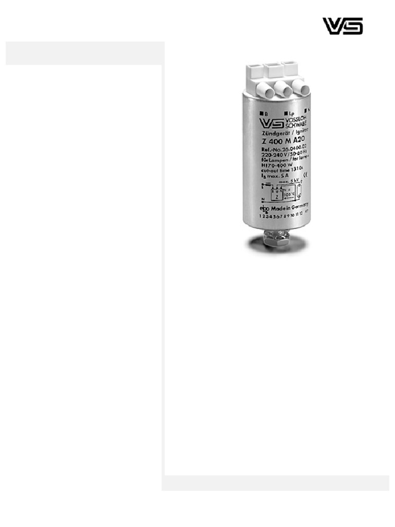 IGNITOR For HS LAMP Z400M | PDF | Switch | Power (Physics)