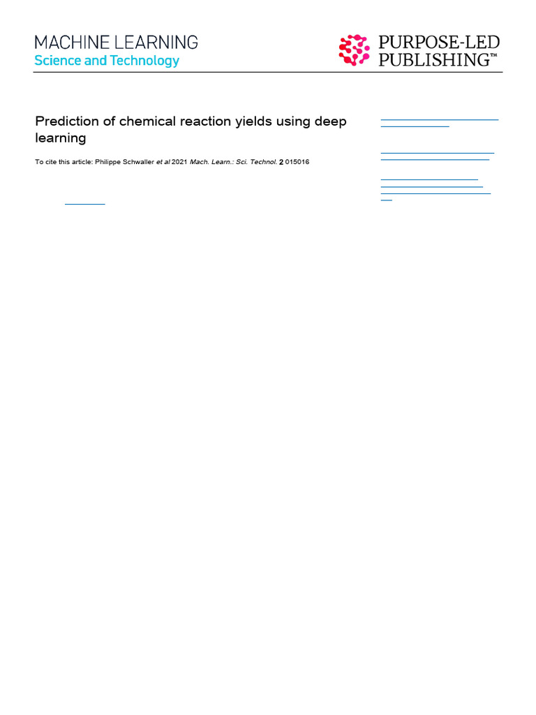 Deep Learning for Reaction Yield Prediction | PDF | Chemical Reactions ...