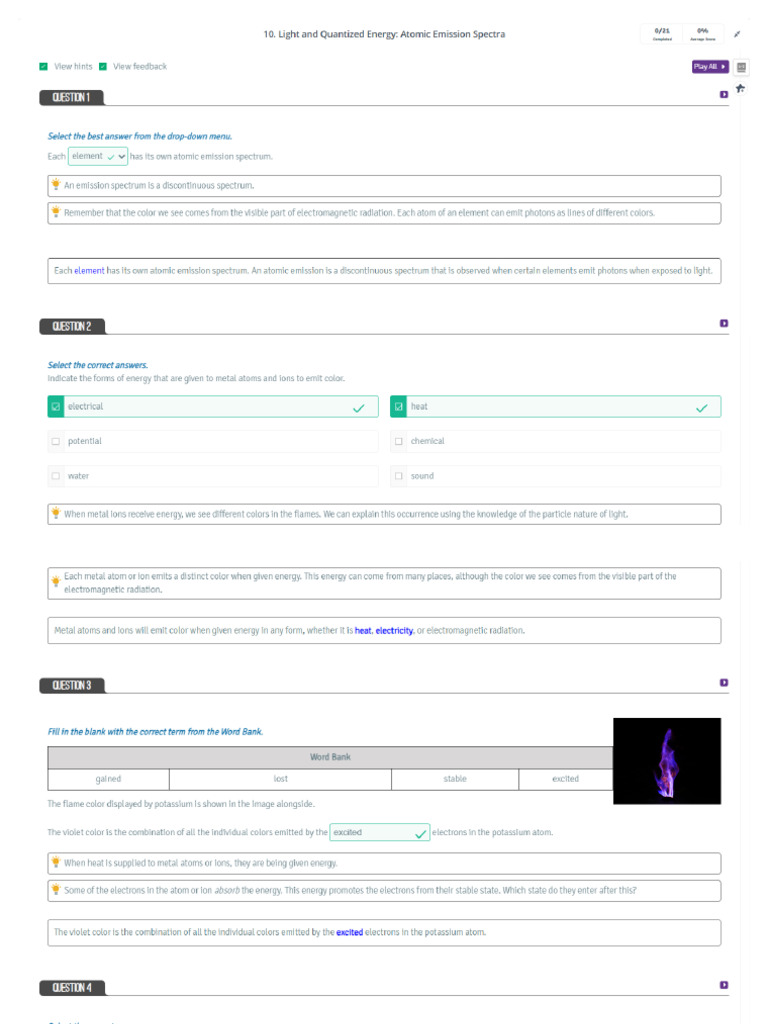 Light and Quantized Energy Atomic Emission Spectra | PDF