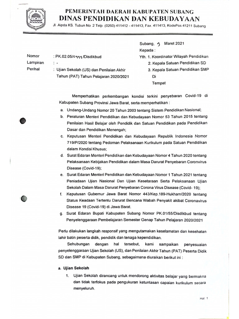 Surat Edaran US Dan PAT | PDF