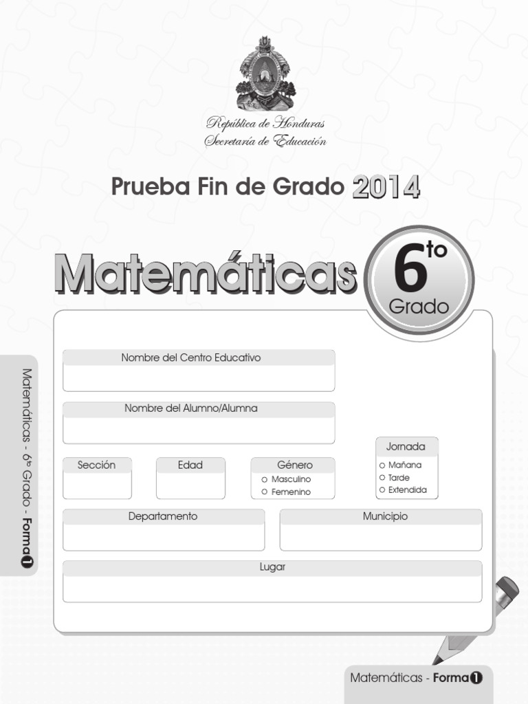 Examen de Matemáticas 6to Grado 2014 | PDF