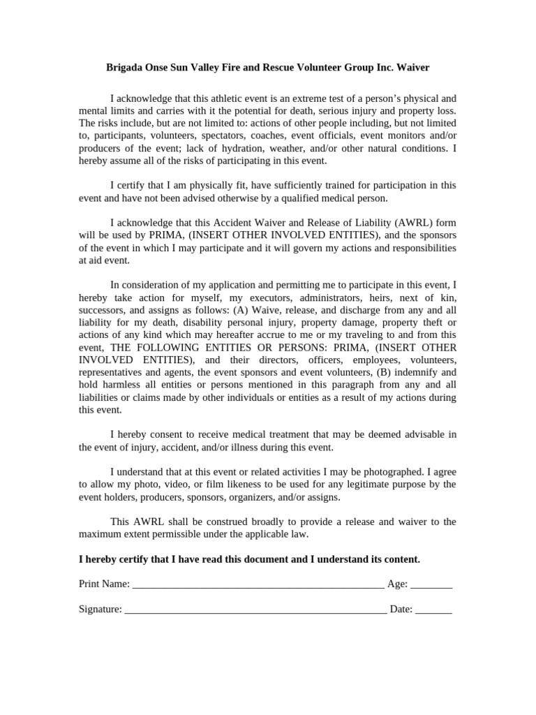 Fire Rescue Event Liability Waiver | PDF | Indemnity | Legal Liability