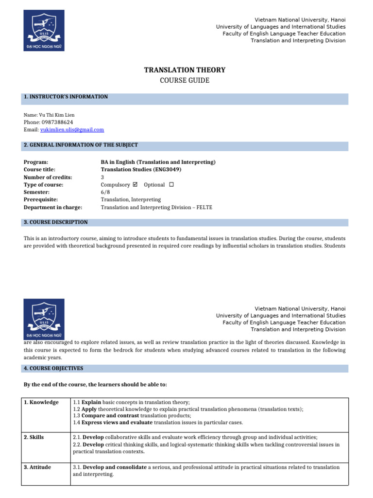 Translation Studies Course Guide | PDF | Translations | Theory