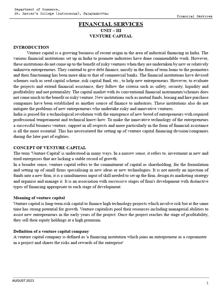 FINANCIAL SERVICES - Notes 3 VENUTRE CAPITAL | PDF | Venture Capital ...