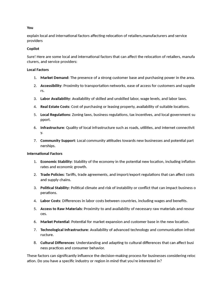 Factors Influencing The Relocation | PDF