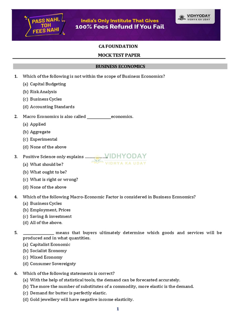 MOCK TEST PAPER 4 Updated 03062024-1 | PDF | Elasticity (Economics ...