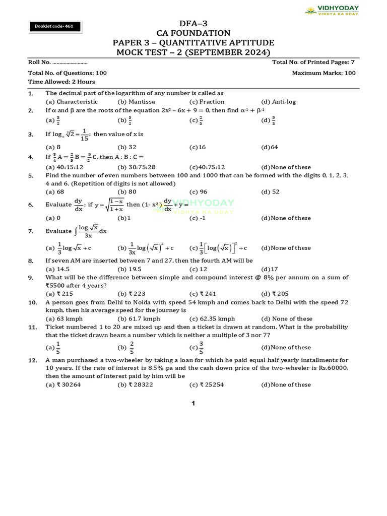 Quantitative Aptitude Mock Test 2 | PDF | Interest | Median