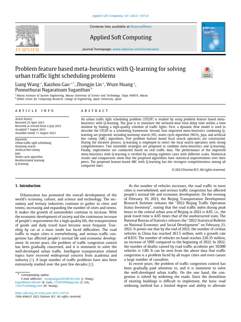 Applied Soft Computing: Liang Wang, Kaizhou Gao, Zhongjie Lin, Wuze ...
