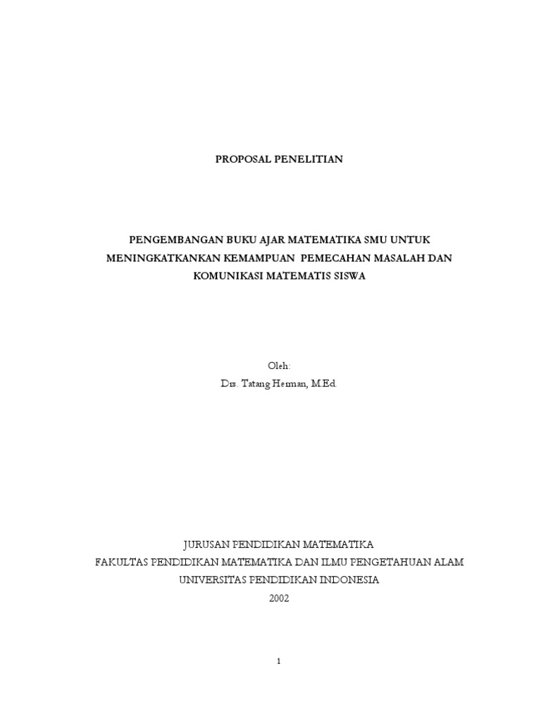 Proposal Penelitian Pengembangan Buku Ajar Matematika Smu