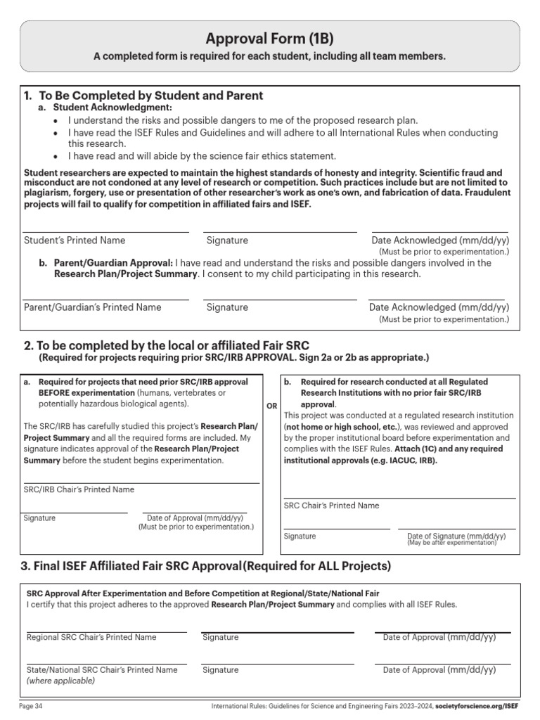 ISEF 2023-2024 Approval Form Guidelines | PDF | Institutional Review Board
