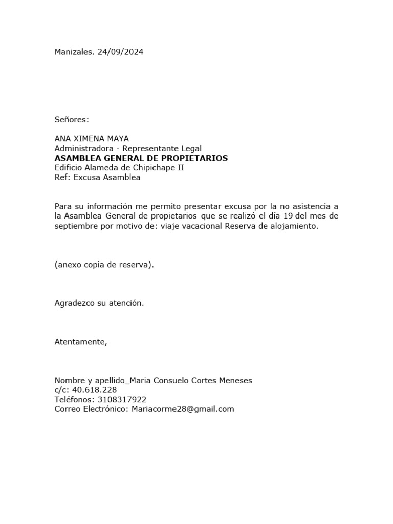 Excusa Asamblea | PDF