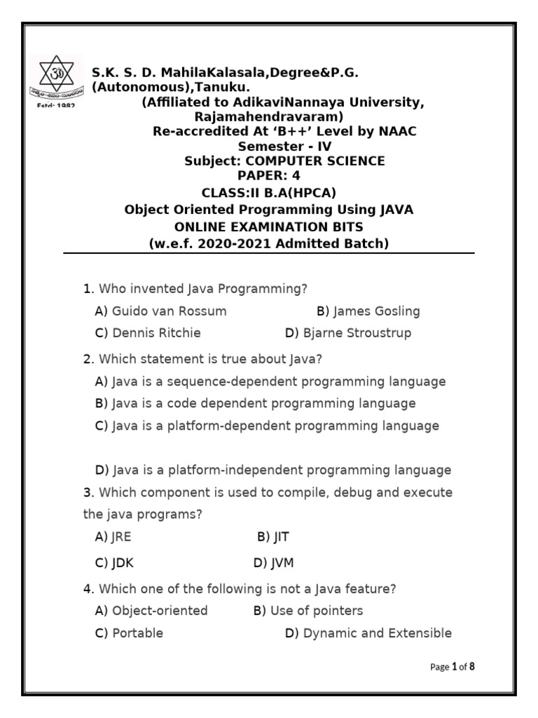 Oops (B.a 4TH Sem) | PDF | Java (Programming Language) | Object ...