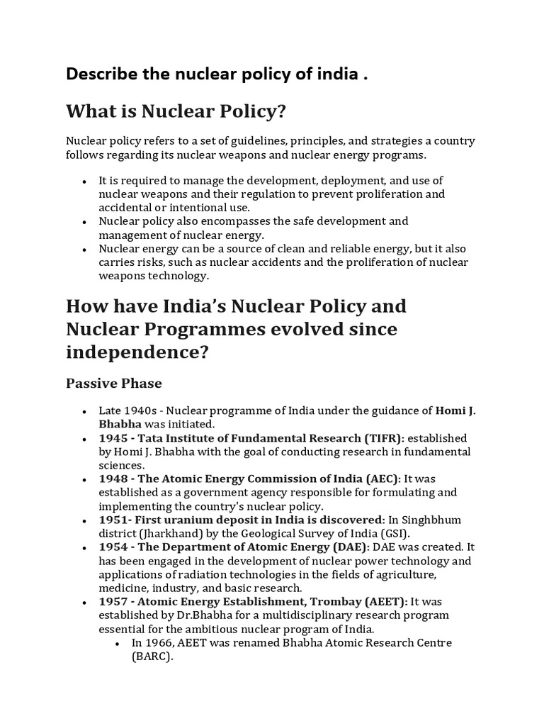 Overview of India's Nuclear Policy | PDF | Treaty On The Non ...