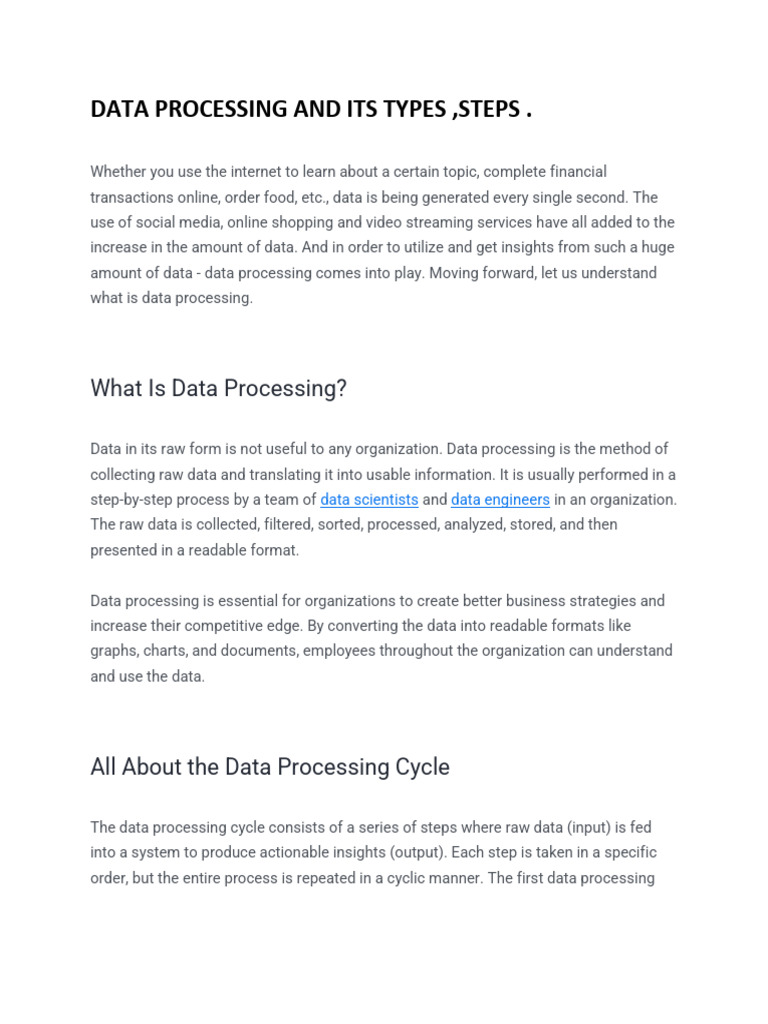 Data Processing and Its Types | PDF | Input/Output | Data