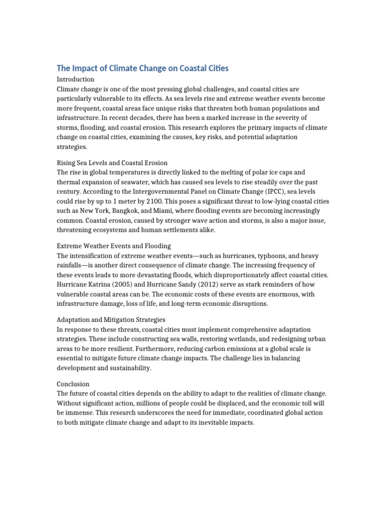Climate Change Effects on Coastal Cities | PDF | Climate Change | Sea ...