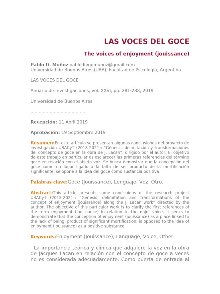 Las Voces Del Goce | PDF | Jacques Lacan | Felicidad