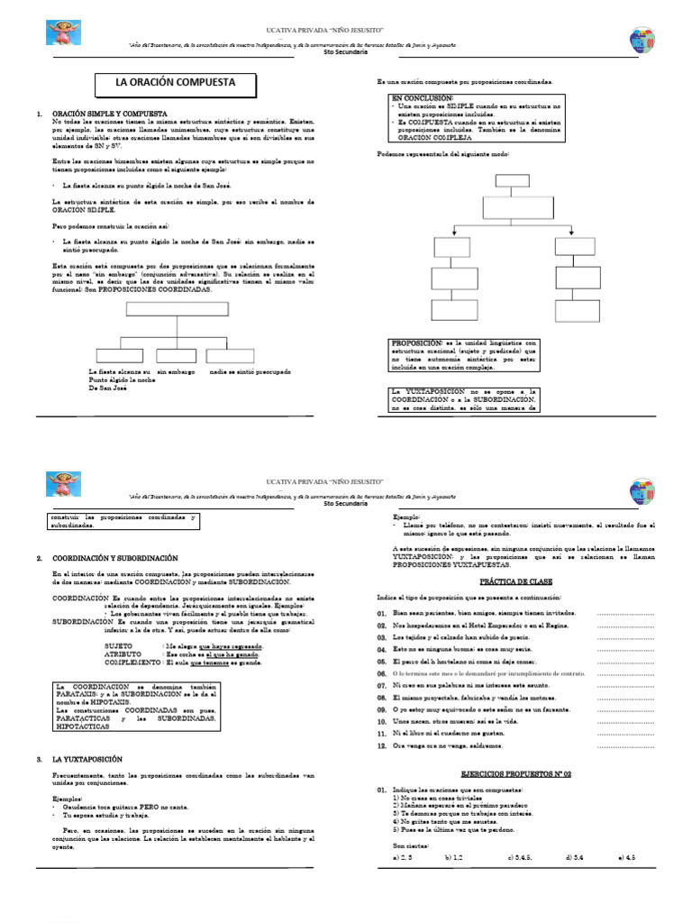 Oraciones Simples y Compuestas en Español | PDF | Oración (Lingüística ...