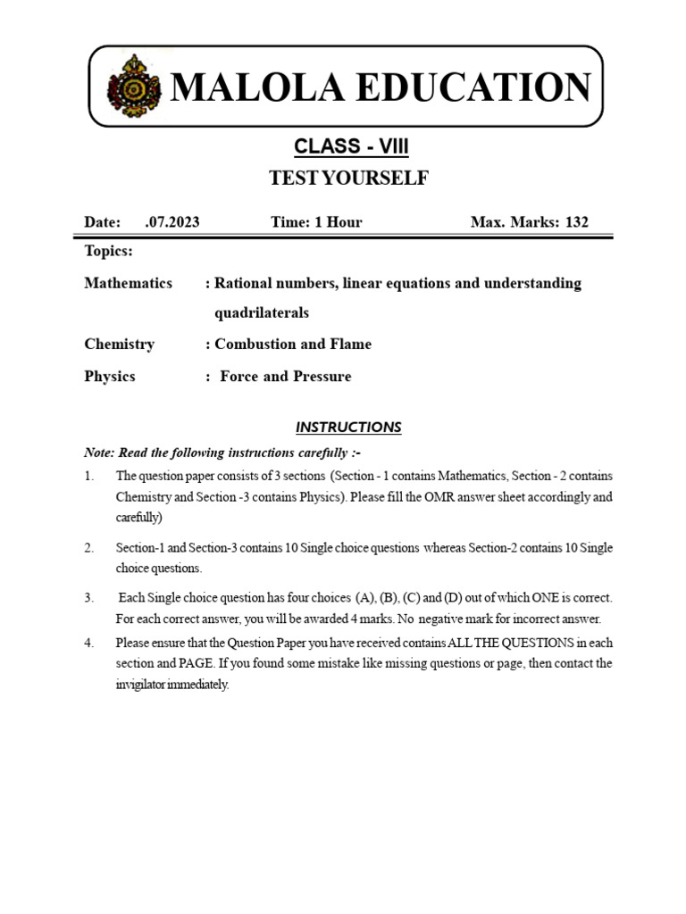 Class 8 Foundation Exam 3 QP 2024 11 23 PDF Sound Hertz