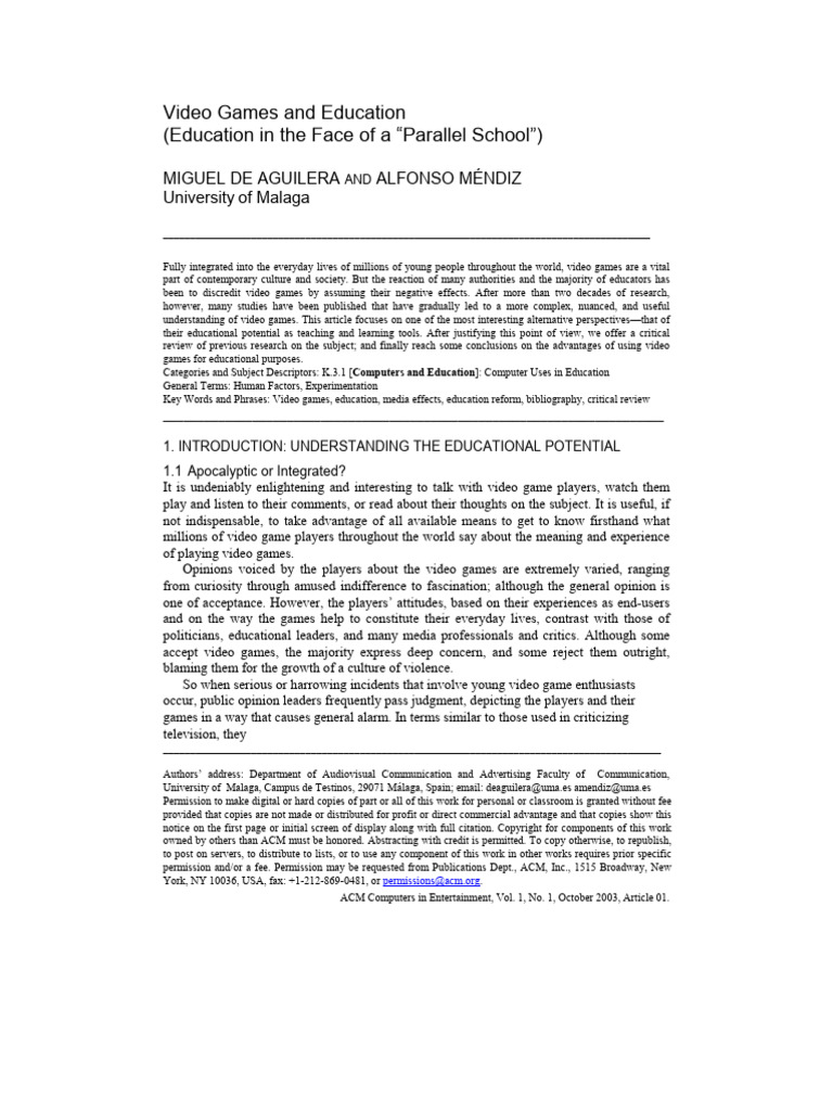 Video Games and Education Education in T | PDF | Video Games | Learning