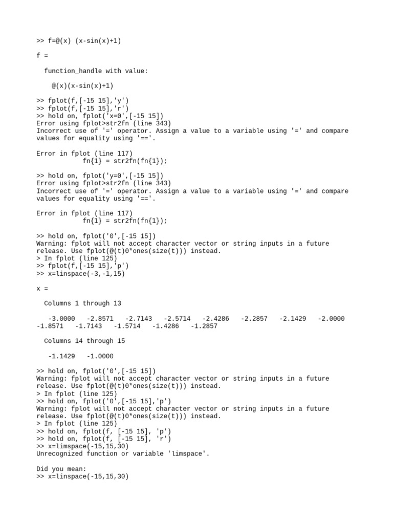 MATLAB Function Plotting Errors | PDF