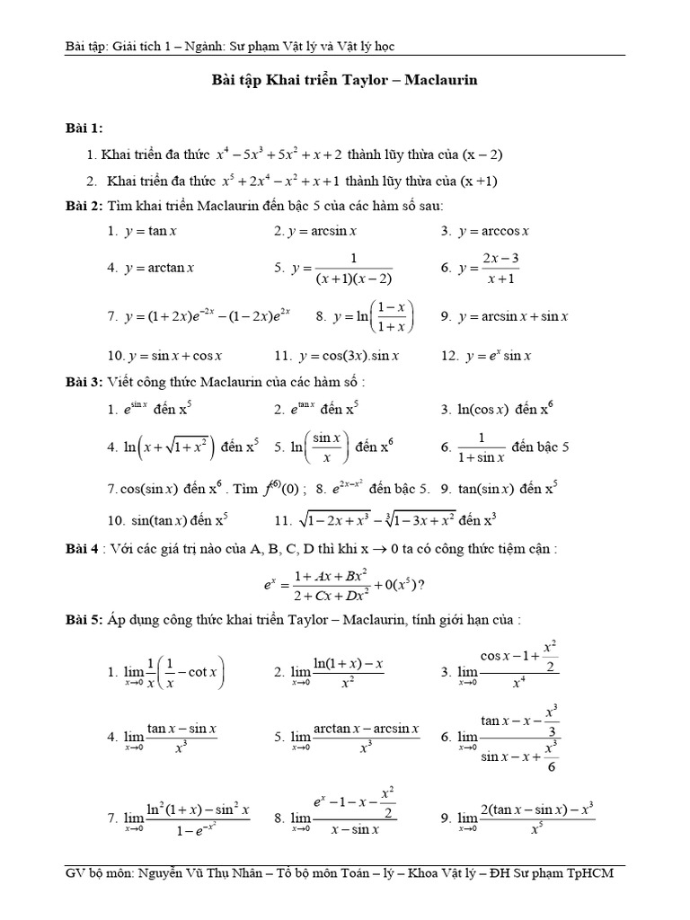 Bai TP Khai Trin Taylor Maclaurin | PDF