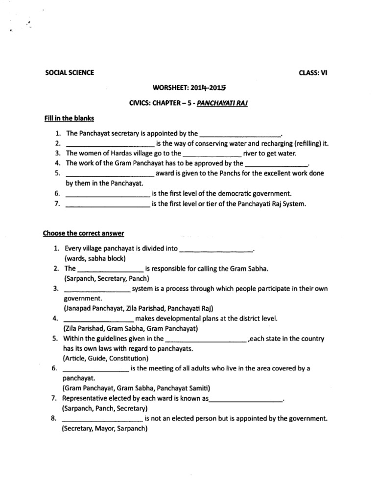 CBSE Class 6 Social Science - Panchayati Raj | PDF