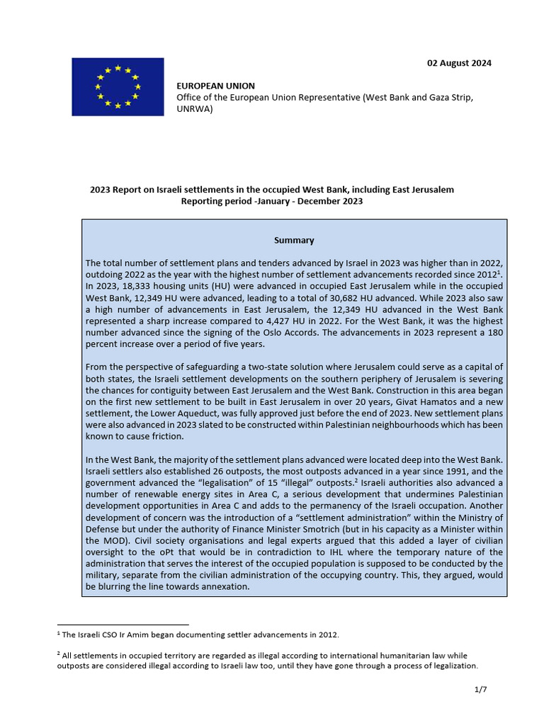 One-Year Report On Israeli Settlements in The Occupied West Bank ...