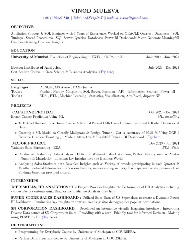 SQL Engineer & Data Analyst Resume | PDF | Databases | Sql
