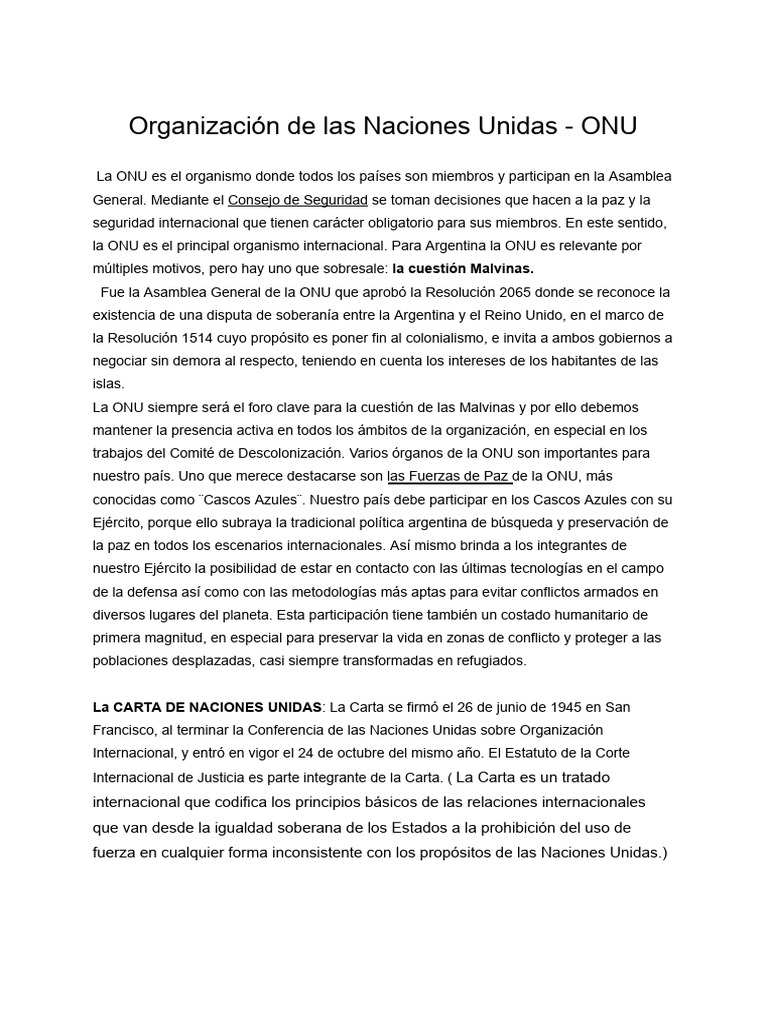 Organización de Las Naciones Unidas - ONU | PDF | Naciones Unidas ...
