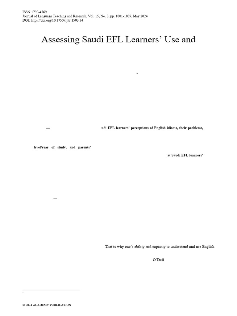 Assessing Saudi EFL Learners' Use and Understand of English Idioms ...