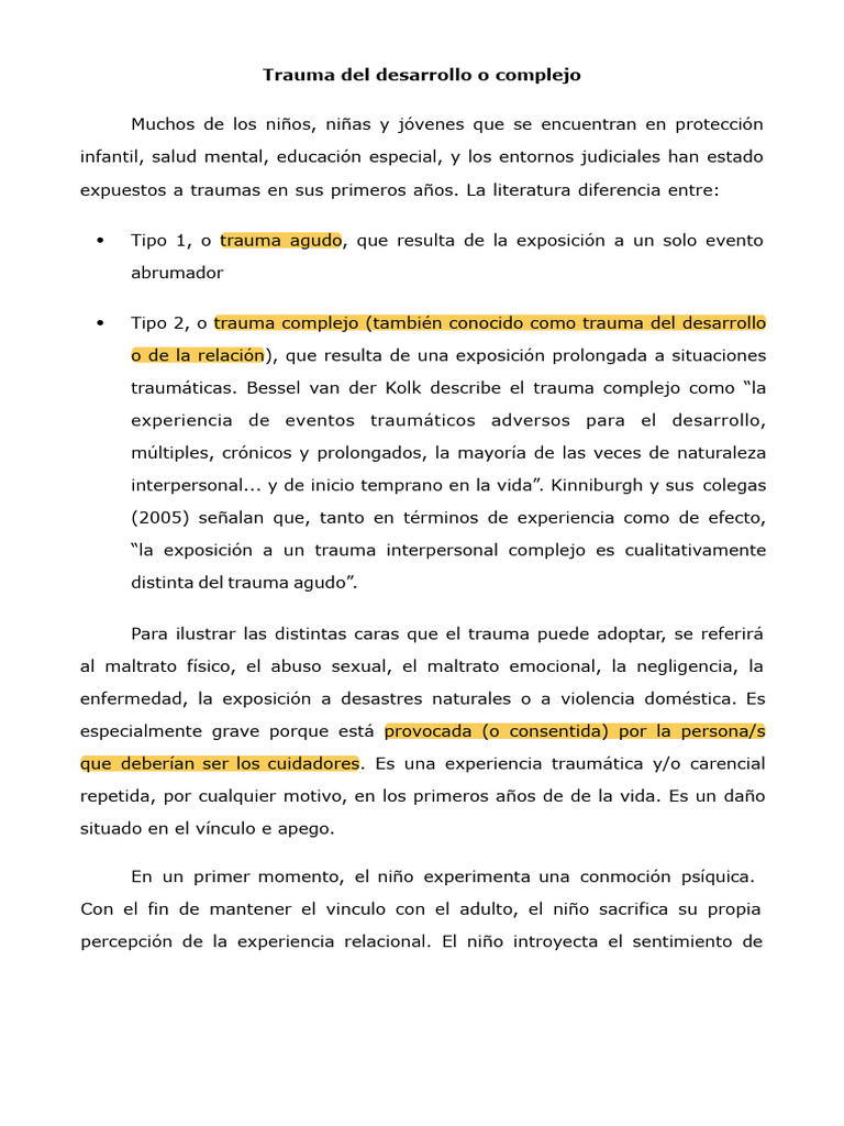 Trauma del desarrollo en niños y jóvenes | PDF | Trauma psicólogico ...