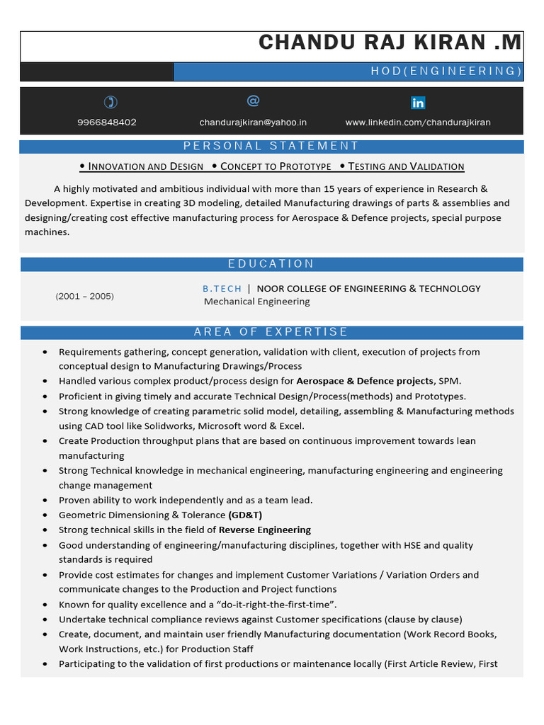 Chandu Raj Kiran: Engineering Expertise | PDF | Engineering | Composite ...