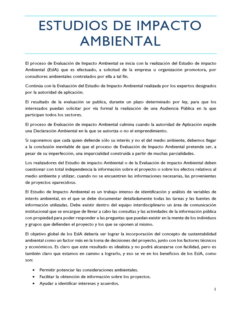 Proceso de Estudio y Evaluación Ambiental | PDF | Evaluación de impacto ...