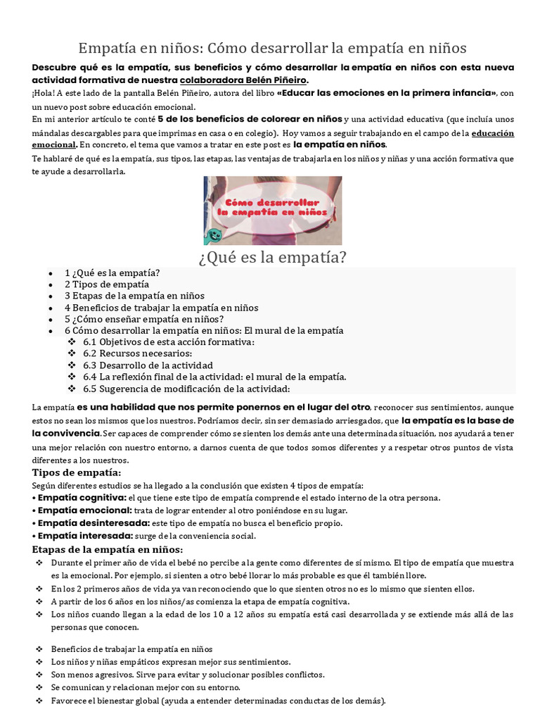 Desarrollar empatía en niños de primaria | PDF | Empatía | Las emociones