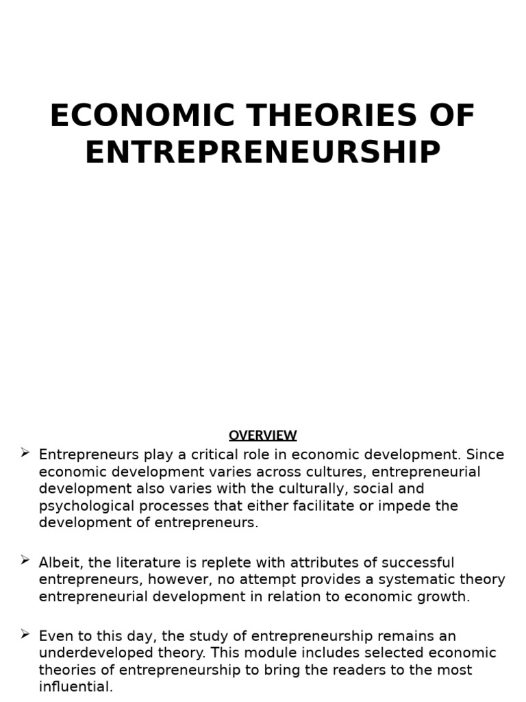 Economic Theories of Entrepreneurship | PDF | Entrepreneurship | Labour ...