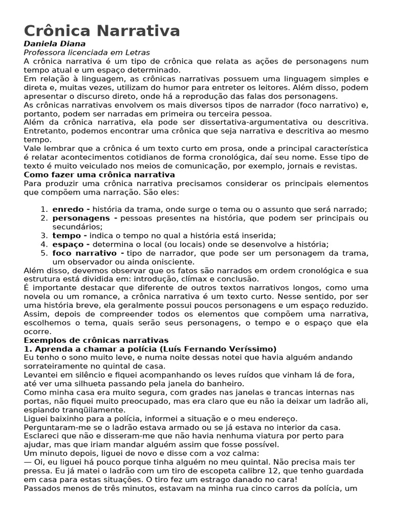 Crônica Narrativa: Estrutura e Exemplos | PDF | Narrativa | São José