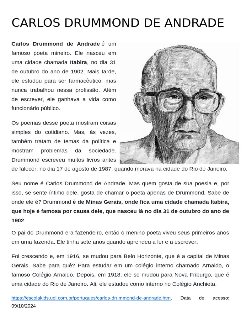 Biografia de Carlos Drummond de Andrade | PDF | Clássicos