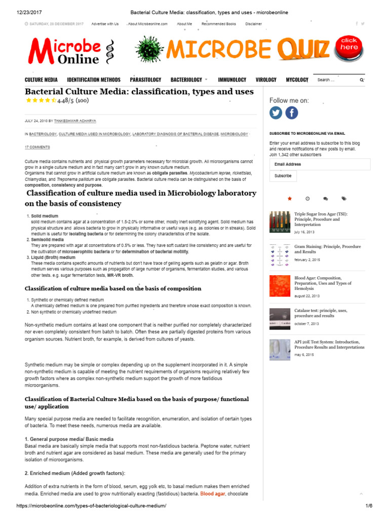 Bacterial Culture Media: Types & Uses | PDF | Growth Medium | Bacteria