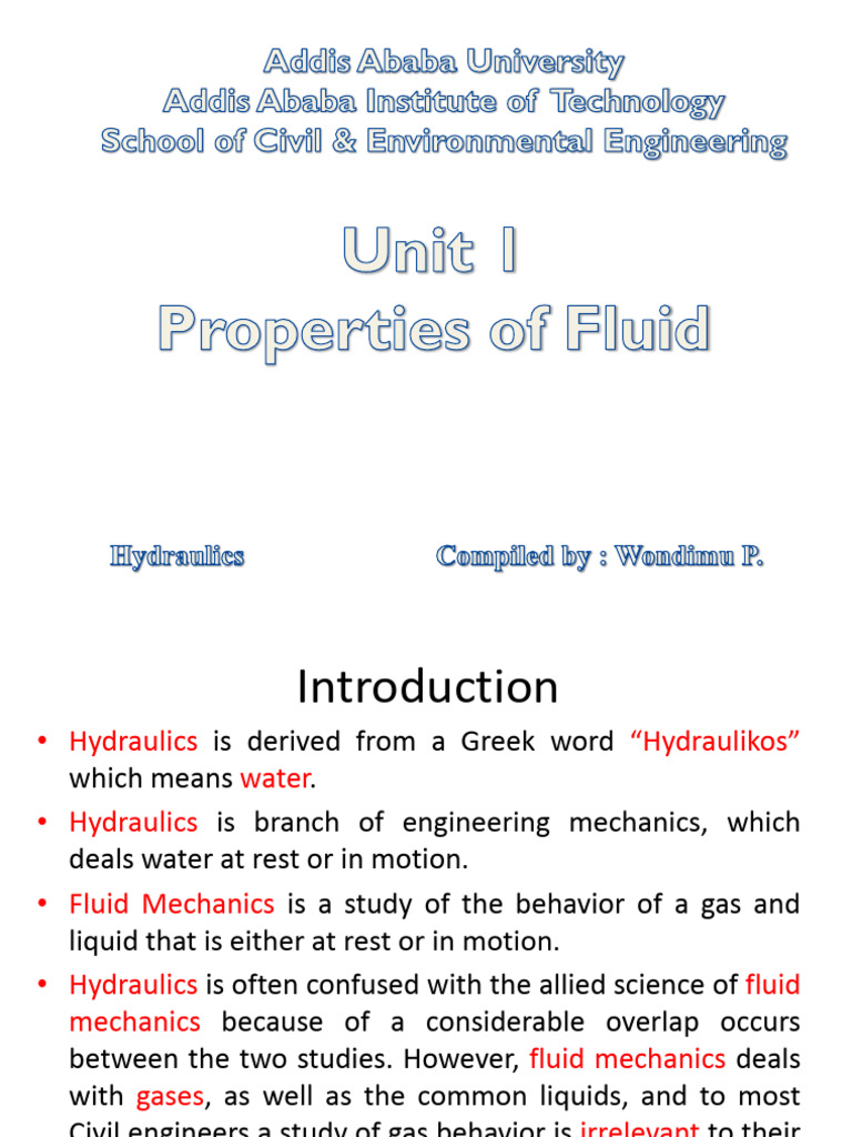 Fluid Properties in Hydraulics | PDF | Density | Stress (Mechanics)