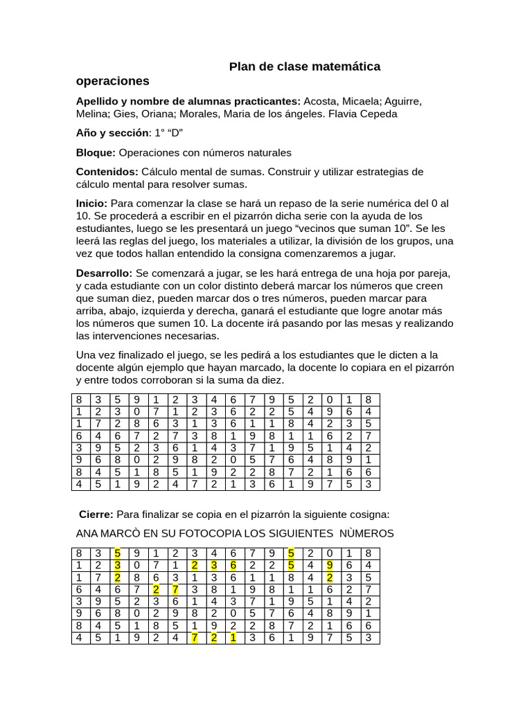 Plan de Clase Matemática Operaciones | PDF | Matemáticas