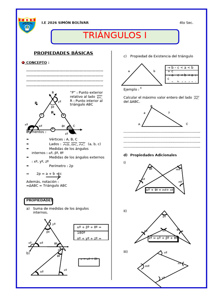 Propiedades y Ejercicios de Triángulos | PDF