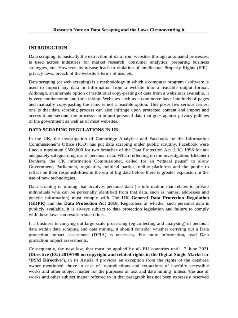 Research Note On Data Scraping and The Laws Circumventing It | PDF ...