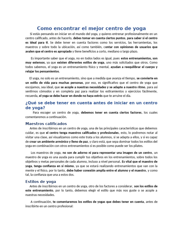 Cómo elegir el mejor centro de yoga | PDF | Yoga | Meditación