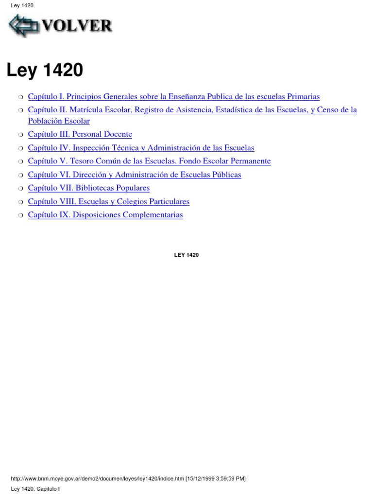 Ley 1420 de Educacion Argentina | PDF