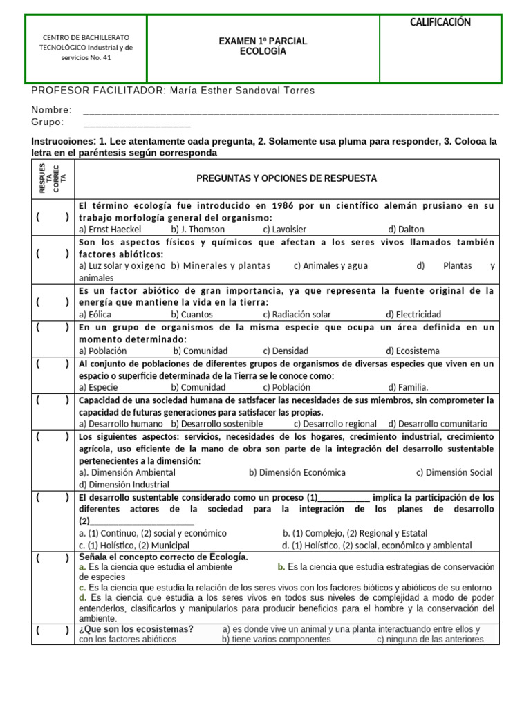 Examen de Ecología: Preguntas Clave | PDF | Entorno natural | Ecología