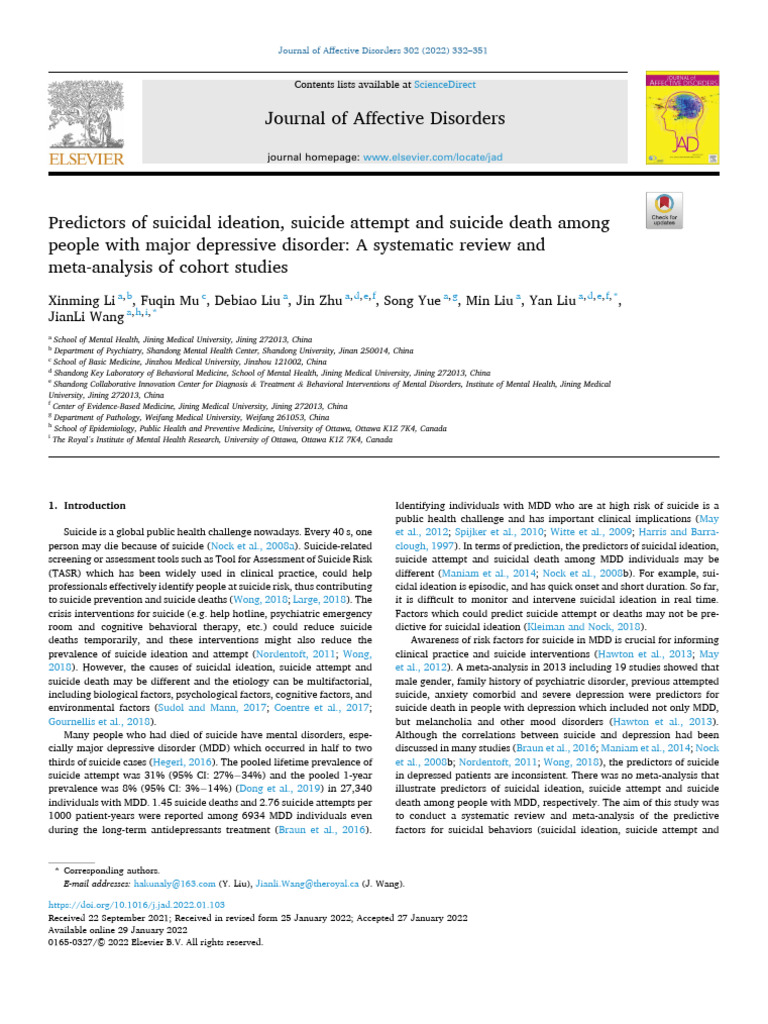 Predictors of Suicide in Major Depression | PDF | Major Depressive ...